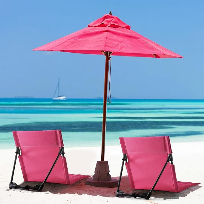Karenhi 2 Pcs Foldable Poolside Chairs Portable Beach Chair Folding Poolside Chairs for Edge of Pool for Adults Traveling Camping Picnic Lawn Accessories (Rose Pink)