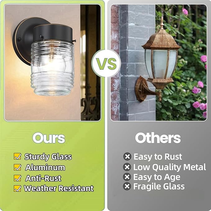 Oil Rubbed Bronze Outdoor Wall Lights for House Jelly Jar Outside Light Fixture for Porch Patio Entryway Anti-Rust Waterproof Wall Mount Exterior Sconce E26 Base Bulb Not Included 2 Pack