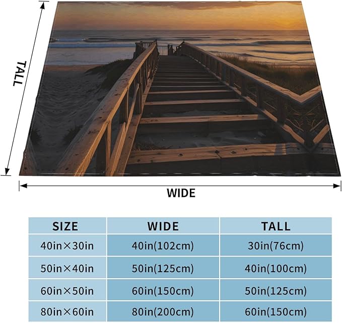 StairsSunset 80x60 Printed Soft Fleece Blanket for Sofa Bed and Camping - Cozy Blanket for Travel Picnics Nighttime Use