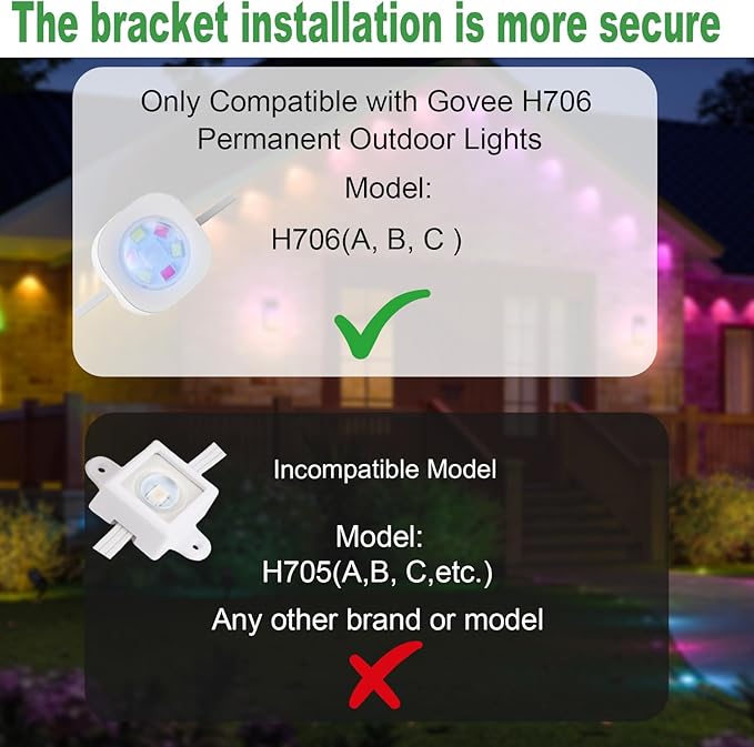 80 Pack Mounting Brackets for Govee H706/H706 Pro Permanent Outdoor Lights Light Clips Mounting Brackets Compatible with Govee H706A H706B H706C