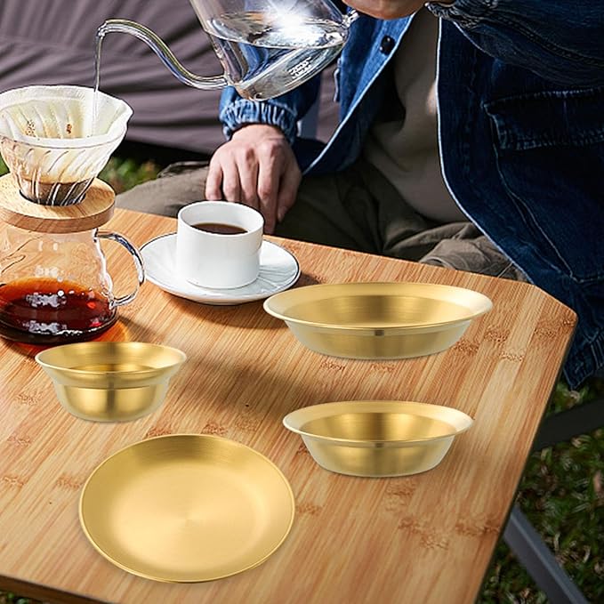Stainless Steel Plates and Bowls Outdoor Tableware Portable Dinner Dishes Camping Utensils Dinnerware Set for Hiking Barbecue
