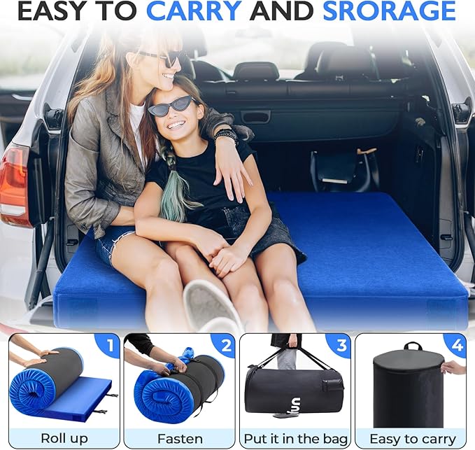 Kingfun 3 Inch CertiPUR-US Memory Foam Camping Mattress Waterproof Roll up Sleeping Pad Thick Floor Sleeping Mats for Tent with Removable Travel Bag