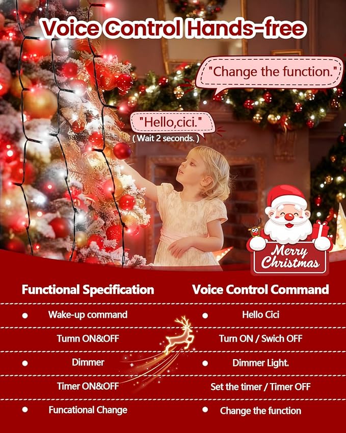 2025 New Christmas Tree Lights Indoor with Voice Control &amp Remote | 448LED Waterfall Tree Topper Lights with 12 Modes &amp Timer 7FT x 16 Lines Cascading Twinkle Lights for 7FT Xmas Decor(Red Wh
