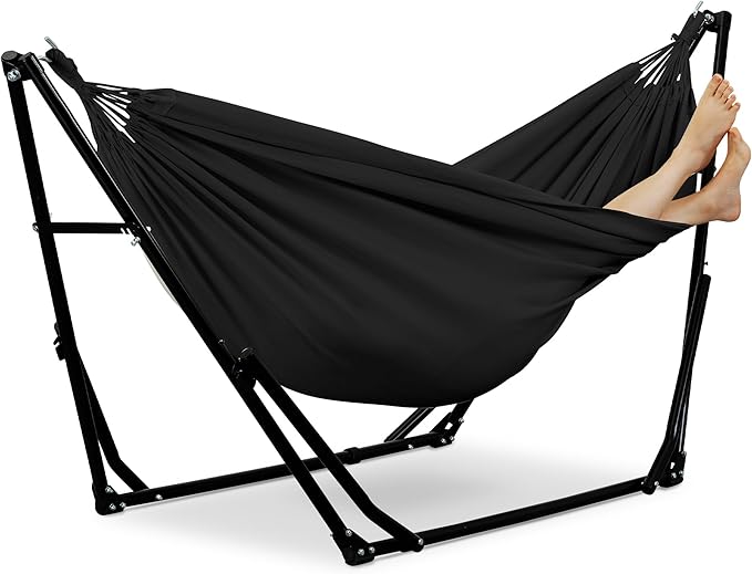 GDY Hammock Chair with Stand 550 lb Capacity Easy Set Up with Carrying Bag Portable for Travel/Backpacking/Beach/Backyard Black.