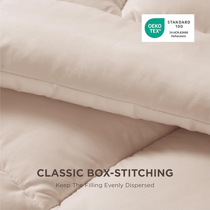 Bedsure Comforter Duvet Insert - Quilted Comforters Twin Size All Season Duvet GentleSoft Down Alternative Bedding with 8 Tabs Gifts for Women/Men Beige Twin 88 x 68 Inches