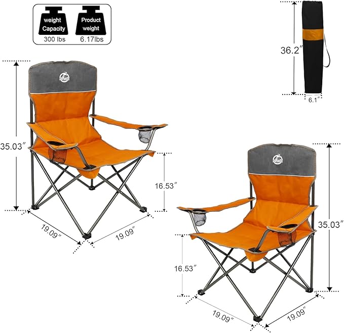 Northroad Folding Camping Chair Set of 4 Portable Collapsible Conversation Set w/1 Sofa 2 Single Chairs 1 Table for Family Patio Outdoor Travel Beach(Orange)
