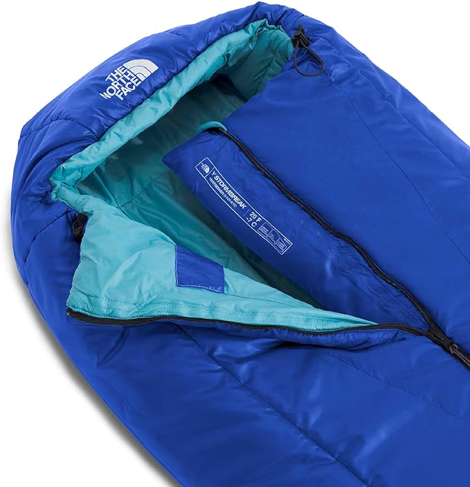 THE NORTH FACE Teen Stormbreak 20F / -7C Backpacking Sleeping Bag - Water Repellent Fully Insulated Includes Stuff Sack TNF Blue/River Ice Regular