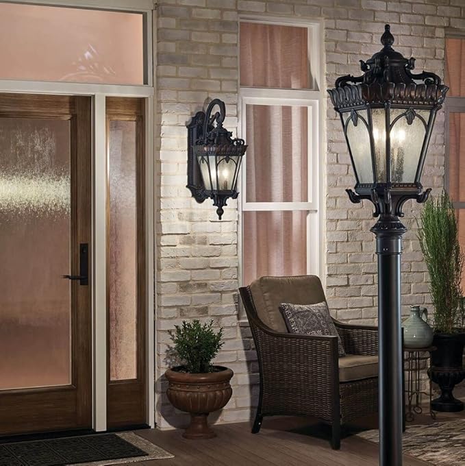 Kichler Tournai 30 4 Light Outdoor Post Light with Clear Seeded Glass in Textured Black
