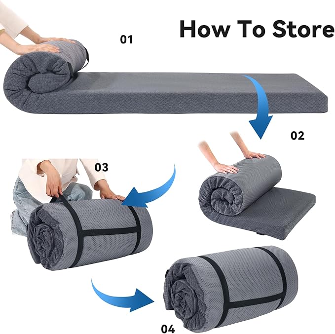 HOMBYS Memory Foam Camping Mattress PadPortable Sleeping Pad for AdultWaterproof Cot MattressRoll Up Floor MattressFoldable Backpacking Travel Bed for HikingGuest Bed