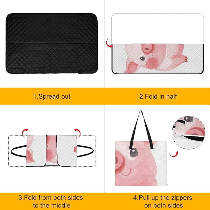 Zipper Lovely Pink Pig Style Picnic Mat Suitable for Travel Camping Park Or Home Use