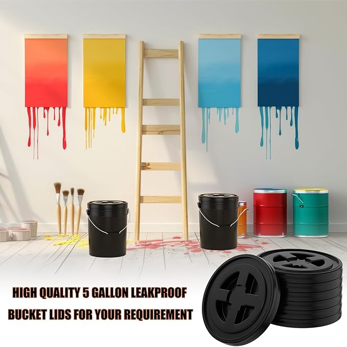 4 Pieces 5 Gallon Black Bucket Lids 12inch Leak-proof Plastic Seal Screw Top Airtight Lids Reusable Drum &amp Pail Seal Lid for Pet Food Storage Home Paint Storage and Industrial Storage Buckets