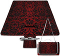 Dark Red and Black Damask Pattern Waterproof Outdoor Picnic Blanket Sandproof Beach Mat for Camping Hiking Grass Travelling