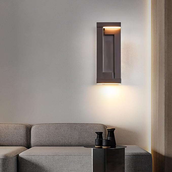 Modern Outdoor LED Wall Lights 15 H Outside Art Wall Sconce Bronze Wall Mount Fixture with Integrated LED 24W 2200LM 3000K IP65 Waterproof Exterior Lamp for House Porch Garage