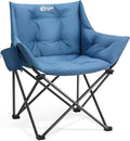 Portal Oversized Padded Camping Chair - Heavy Duty Folding Chair with Cup Holder &amp Side Pocket Supports 350 lbs for Camping Lawn Sports Blue