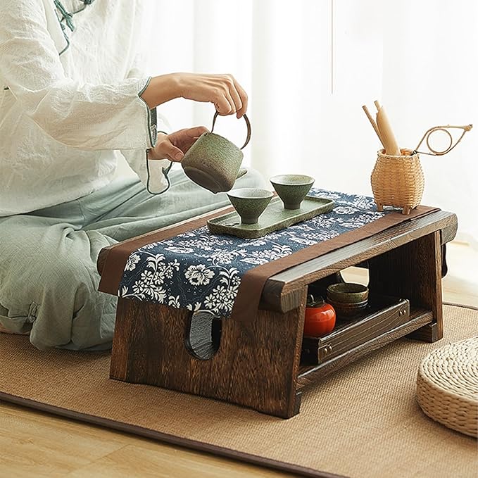 Japanese Style Tatami End Table - Multipurpose Wooden Folding Coffee Table Lightweight Portable Travel Camping Table for Picnic Meditation and MoreA-80cm/31.5in