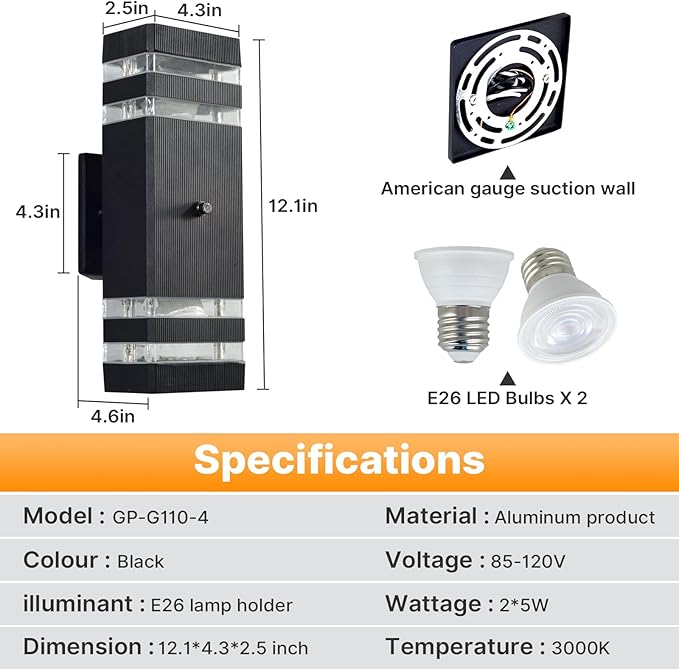 Dusk to Dawn Outdoor Wall Lights Aluminum Exterior Wall Sconce Lighting Up and Down Dusk to Dawn Outdoor Wall Sconce Waterproof Outside Lights for House Porch Patio Garage Garden 1 Pack