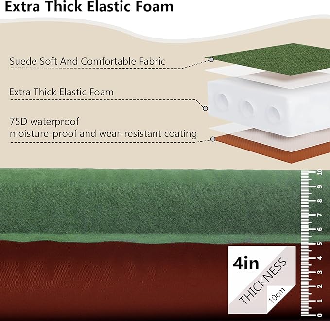 C·WILDYFIELD 4 INCH Thick Self Inflating Sleeping Pad with 9 R Value Foam Camping Mattress Ultra Thick Comfort Camping Mattress Inflatable Foam Camping Pad Portable Comfortable Sleeping Pad