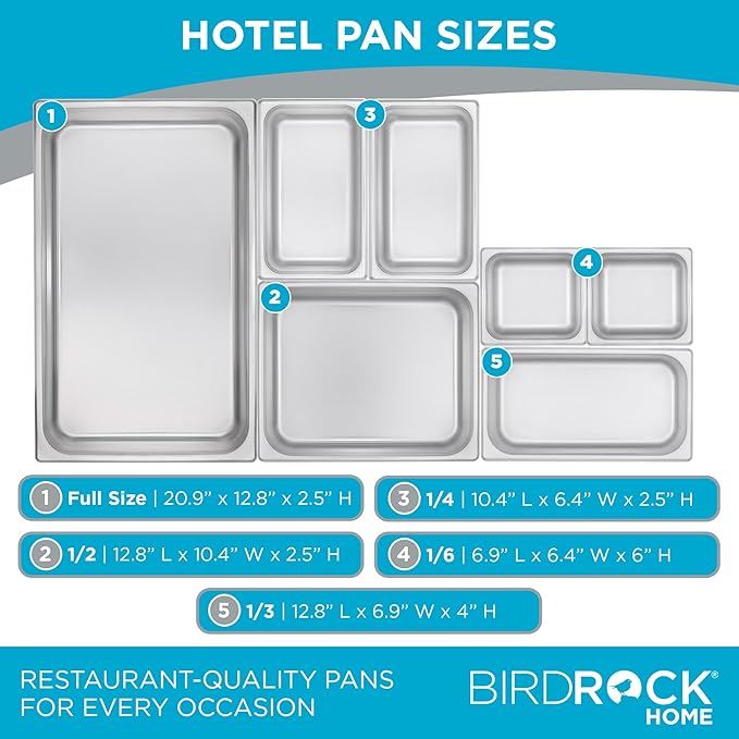 BIRDROCK HOME Stainless Steel Steam Table Pan Lids - Restaurant and Catering Supplies - 24 Gauge Steel - Perfect for Meal Prep Cooking and Food Storage Container - 6 Pack Fits 1/3-Size Hotel Pans