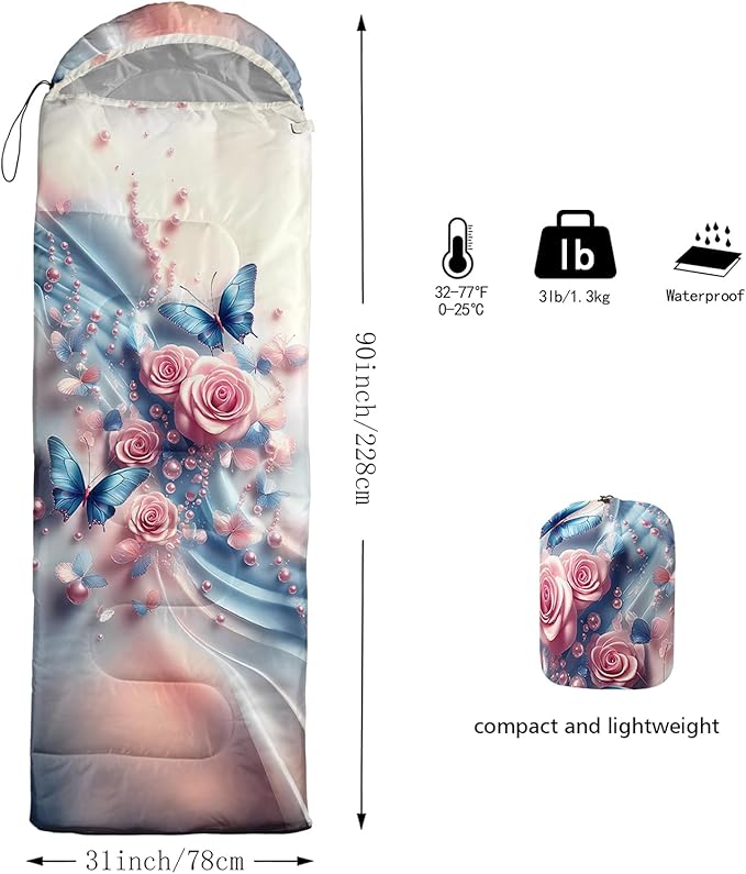 QOOMO Camping Sleeping Bags3 Season Warm &amp Cool WeatherLightweightWaterproof Sleeping Bags for Adults &amp KidsTravelingand OutdoorsCamping Gear Equipment