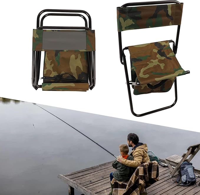 EVTSCAN Camping Chair Steel Pipe Oxford Cloth Portable Folding Chair Stool with Bag for Fishing Picnic Beach Camouflage