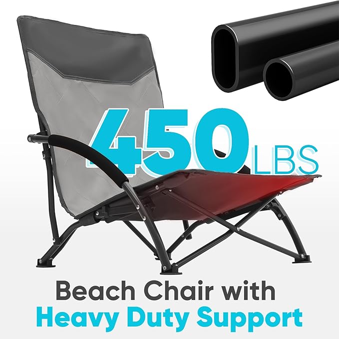 Sekey Portable Beach Chair Lightweight Camping Chair with Carry Bag Low Folding Beach Chair for Adults Compact Ourdoor Chairs for Picnic Fishing and Sports Events Gray