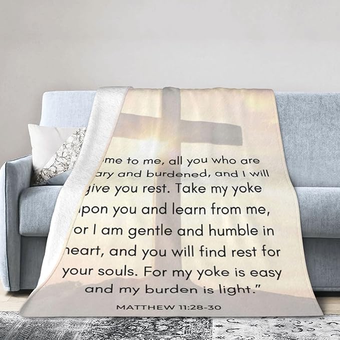50X40 Matthew 11：28-30 Lightweight Flannel Blanket - Soft and Breathable Polyester Suitable for Travel Camping and Home Decoration