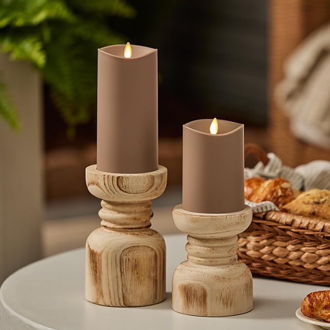 Luminara Outdoor Flameless LED Candle Timeless Taupe 3.25 x 5 Moving Flame Pillar Timer Battery Operated Premium Plastic IPX4 Water Resistance