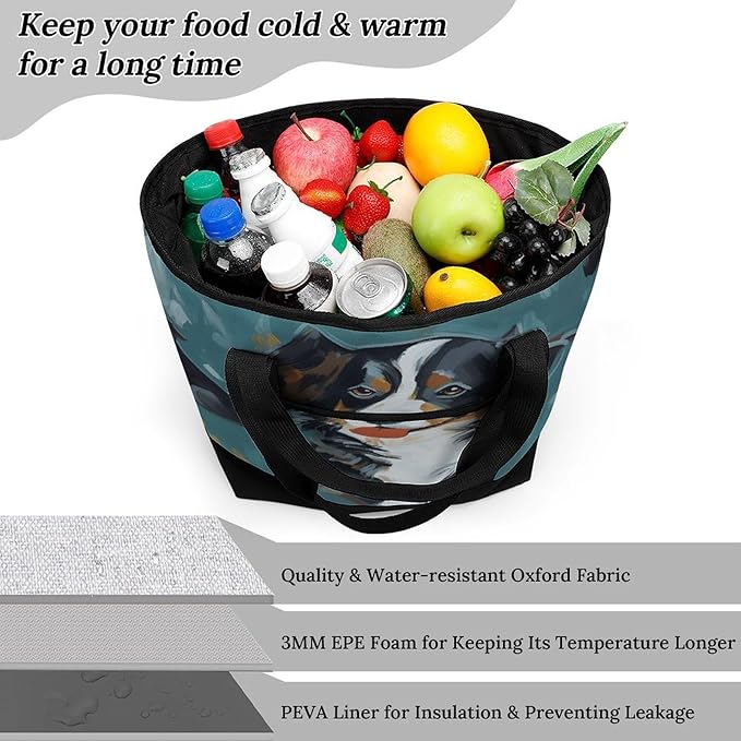 Insulated Shopping BagLarge Reusable Cooler Bags Dog Printed Foldable Shopping BagTravel Waterproof Shoulder Bag