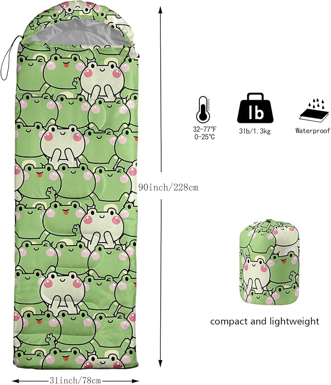 QOOMO Axolotl Cute Camping Sleeping Bags3 Season Warm &amp Cool WeatherLightweightWaterproof Sleeping Bags for Adults &amp KidsTravelingand Outdoors