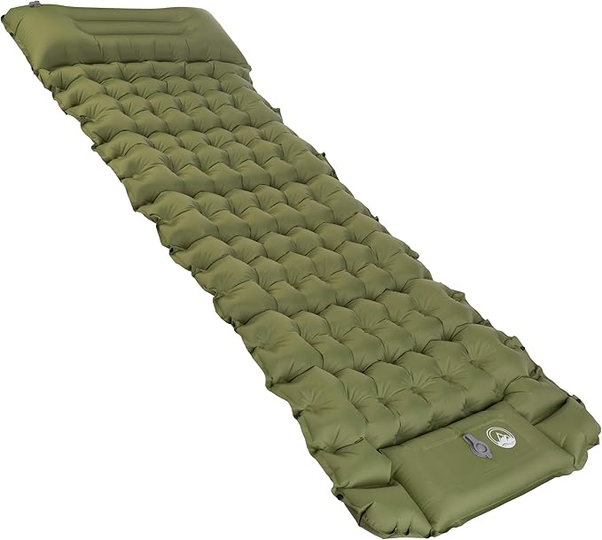 Sleeping Pad for Camping - Inflatable Mat with Built-in Foot Pump - Waterproof Camp Mattress - Camping Gear Must Haves by Wakeman Outdoors (Olive)