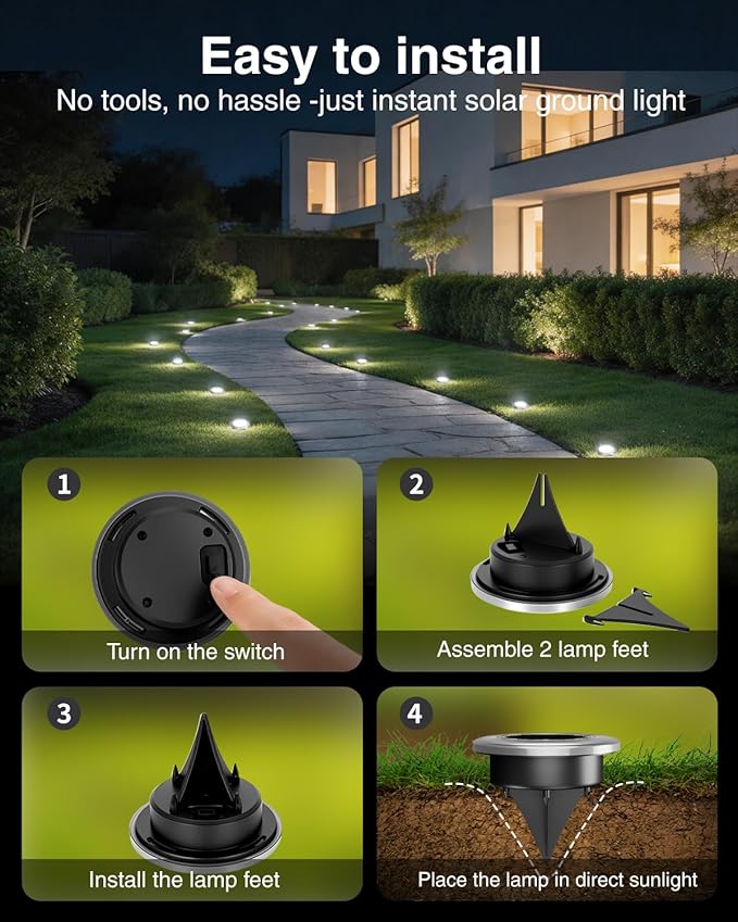 2.8 Inch Mini Solar Ground Lights 12 Pack Solar Lights Outdoor Waterproof Solar Garden Lights Outdoor Landscape Lighting for Pathway Walkway Patio Yard Driveway Cold White