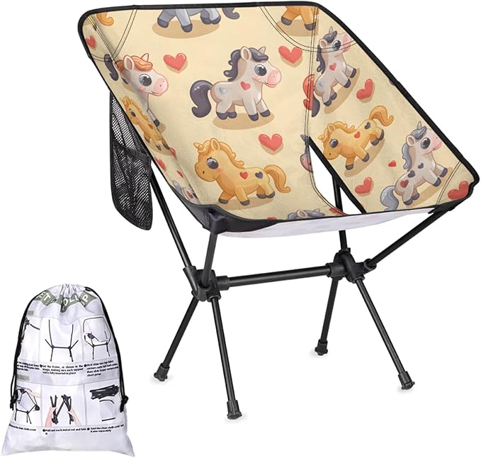 Folding Camping Chair Cartoon Horse Camping Chairs Lightweight Portable Chair Outdoor Foldable Chairs for Camping Travel Picnic Beach Hiking