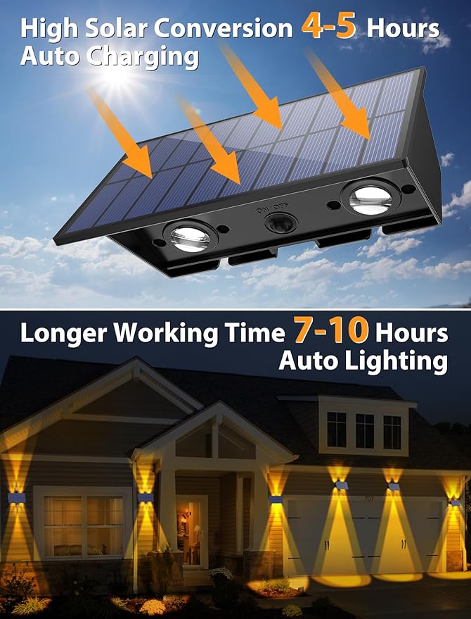 Solar Fence Lights12Pack Solar Lights Outdoor Warm White Up &amp Down Wall Lights Waterproof 100 Lumens Dusk to Dawn Solar Powered Fence Light for Outside/Backyard/Pool/Railing/Patio/Porch/Step