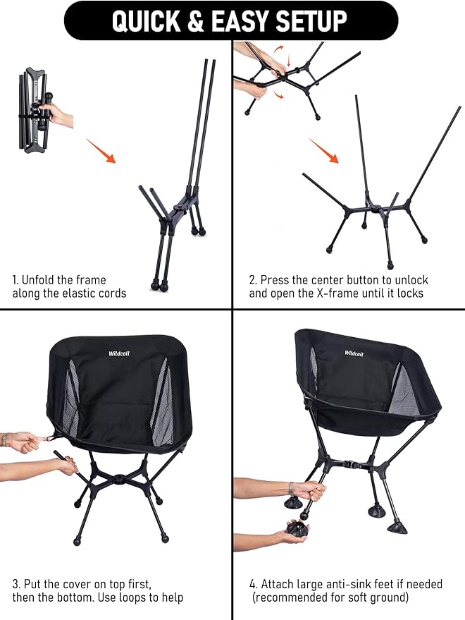 WildCall Ultralight Compact Camping Chair Quick Setup Frame Beach Chair with Anti-Sink Large Feet