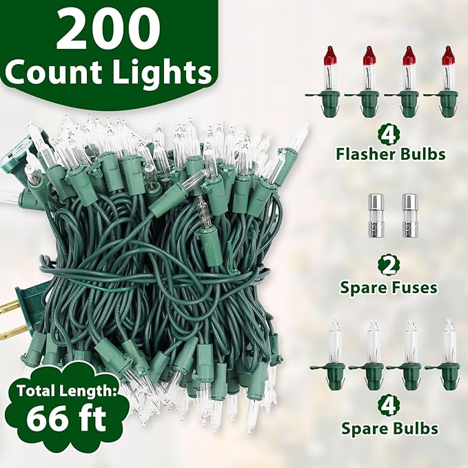 Clear Christmas Lights 66FT 200 Incandescent Bulbs Warm White Mini Lights with Green Wire for Christmas Tree Garland Thanksgiving Wedding Party Home Indoor &amp Outdoor Festival Decoration