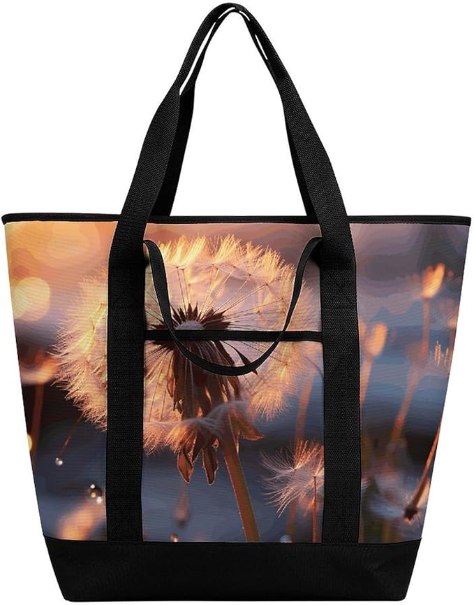 Insulated Shopping BagLarge Reusable Cooler Bags Dandelion Flower Printed Foldable Shopping BagTravel Waterproof Shoulder Bag