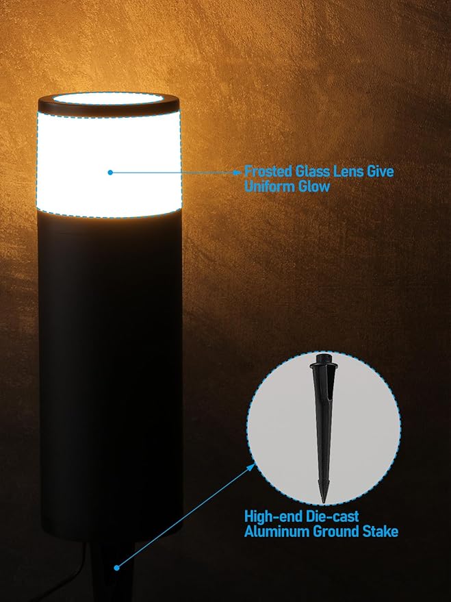 LEONLITE Low Voltage Path Lighting 5W LED Landscape Bollard Pathway Light Landscape Lights Outdoor for Yard 3000K Warm White Die-Cast Aluminum IP65 Waterproof Pack of 4