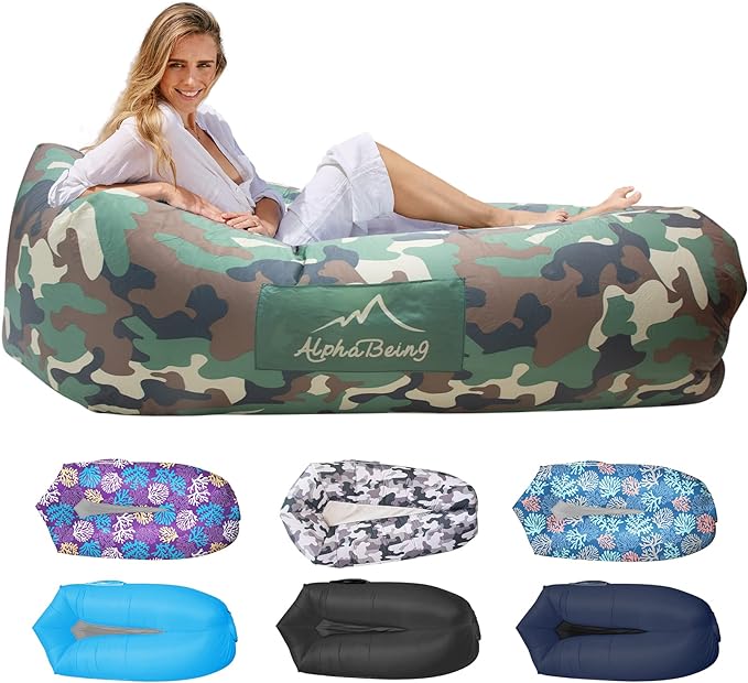 AlphaBeing Inflatable Lounger Air Sofa Portable Inflatable Couch Mesh Hollow Air Hammock Anti Leakage Air Chair for Outdoor Camping Beach Traveling