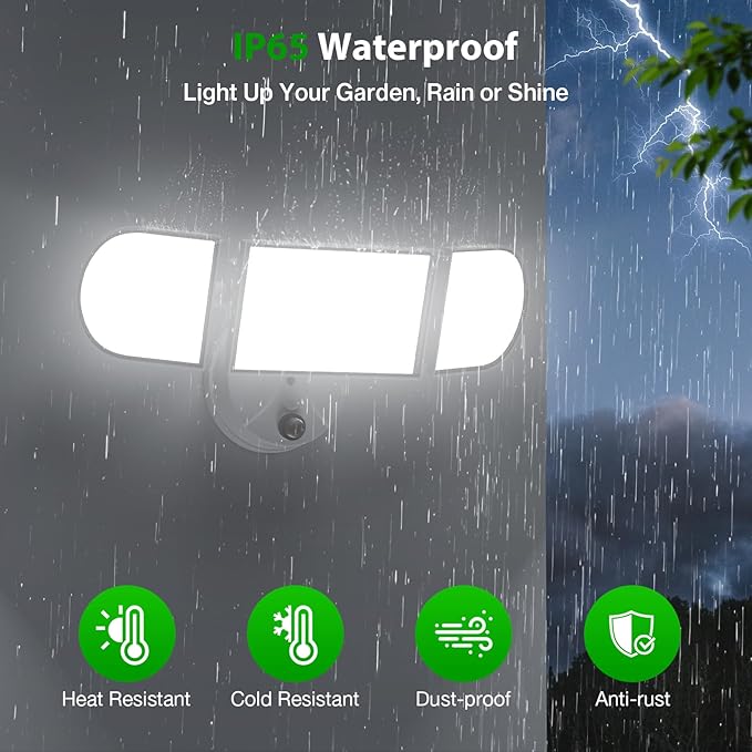 iMaihom 130W Dusk to Dawn Outdoor Lighting13000LM LED Flood Lights Outdoor 3 Adjustable Heads Security Lights with Photocell IP65 Waterproof 6500K Flood Light for Yard Garage Patio
