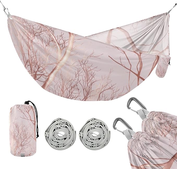 OTVEE Camping Hammock Blush Tree Art Portable Hammocks 500lb Upgraded Thickened Durable Single Hammocks with Tree Straps &amp Travel Bag for Camping Outdoor Indoor Patio Backyard