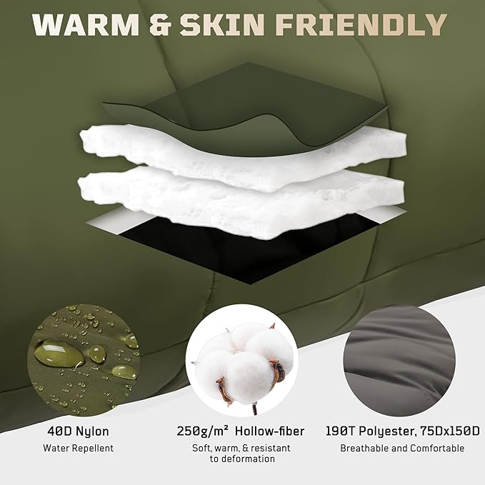 Mummy Sleeping Bag for Adults 25℉-36℉ Cold Weather Backpacking Sleeping Bag Lightweight 3-4 Season Winter Camp Bag with Adjustable Hood &amp Compression Sack Machine Washable