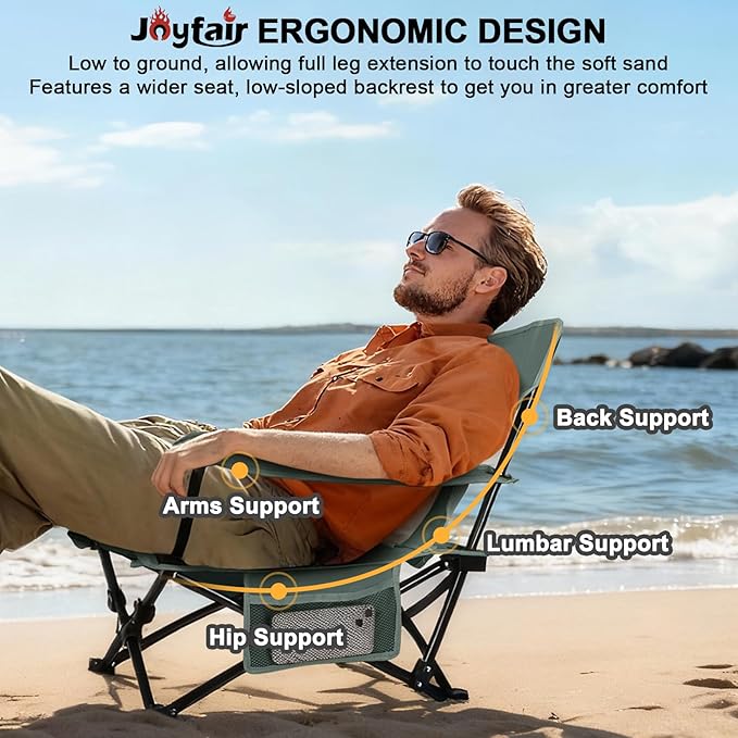 Joyfair Beach Camping Chair (2 Pack) Outdoor Folding Lawn Chair for Adults Heavy Duty Portable Chair with Armrest for Outside Fishing Sport Patio Cup Holder &amp Storage Pocket Carry Bag (Grey)