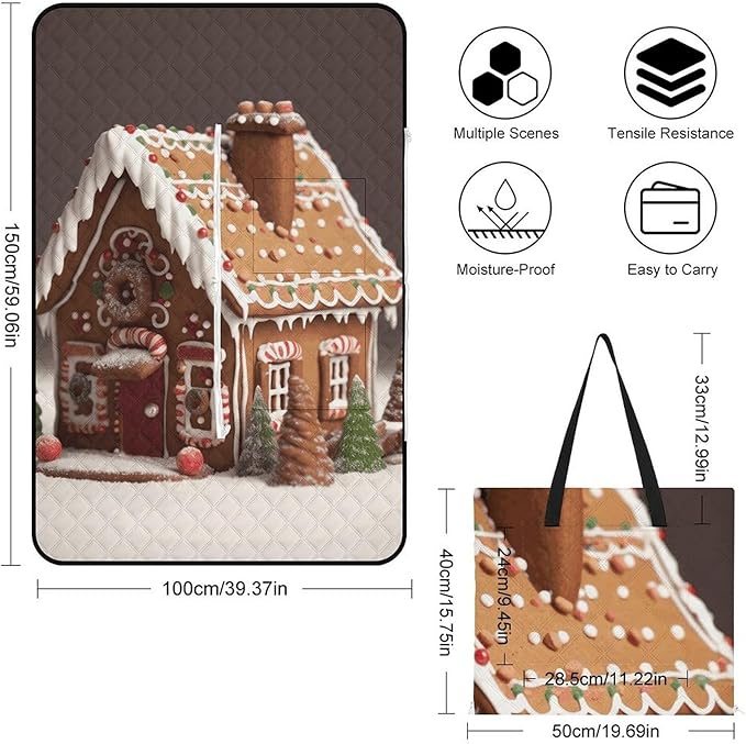 Zipper Gingerbread House Style Picnic Mat Suitable for Travel Camping Park Or Home Use