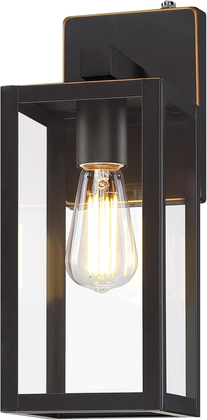 GRUENLICH Dusk to Dawn Large Outdoor Wall Lantern Wall Sconce as Porch Lighting Fixture E26 Base Max 60W Metal Housing with Glass Shade (Oil Rubbed Bronze 1-Pack)