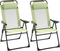 Folding Patio Chairs Set of 2 Outdoor Deck Chair with Adjustable Sling Back Camping Chair with Removable Headrest for Garden Backyard Lawn (Green)