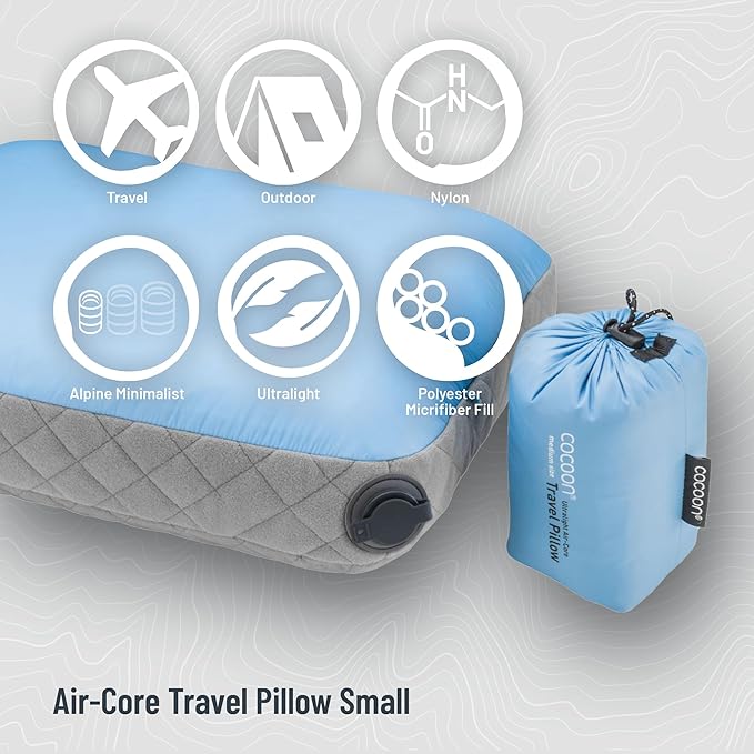 COCOON- Premium - Ultralight AirCore Pillow - Inflatable Camping and Travel Pillow (Light Blue Small)