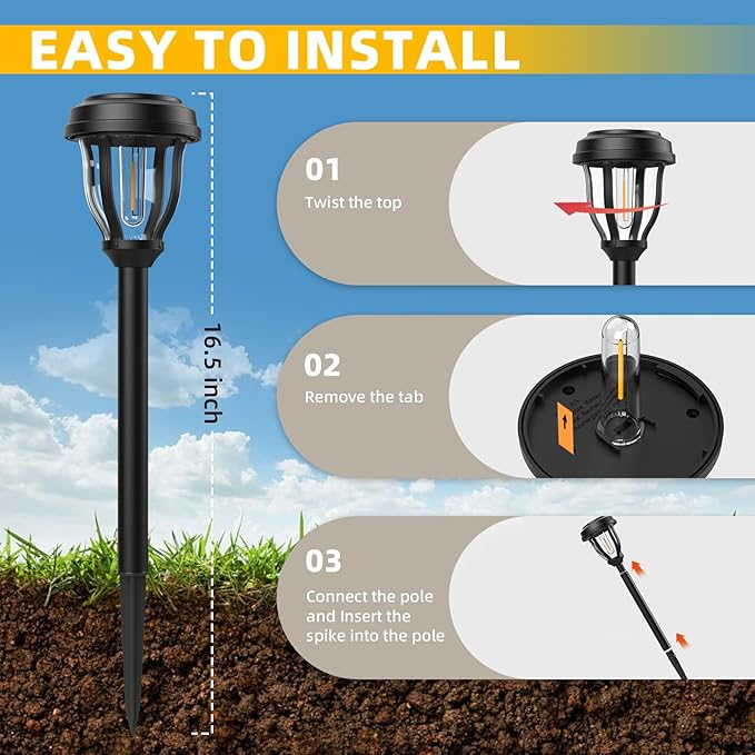 DERAYSION 12 Pack Solar Lights Outdoor Solar Pathway Lights Auto On/Off Waterproof Garden Landscape Lighting for Path Yard Walkway Driveway Cold White