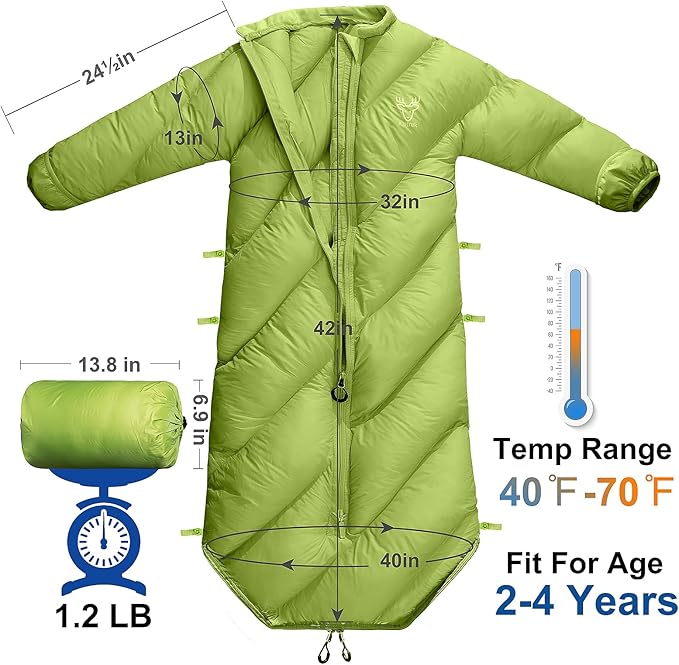 Walkable Toddler Sleeping Bags for Kids Boys Girls (2T-4T) - Puffy Camping Sleeping Sack for Indoor Outdoor Travel Sleepover Slumber Party (up to 46 in)- Machine Washable Lightweight