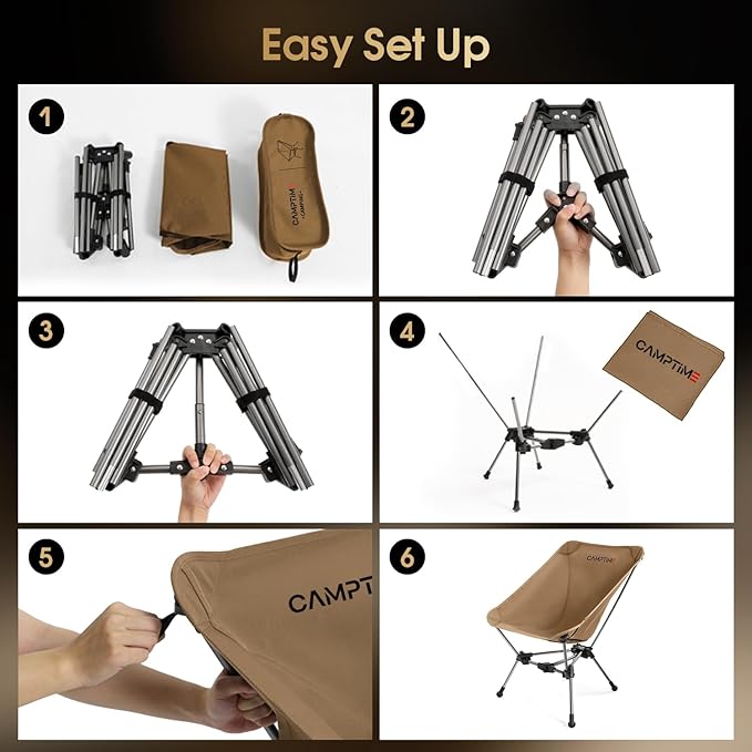 Portable Camping Chair Lightweight Compact Backpacking Chair with Side Pocket Wide Seat Folding Chair for Camping Hiking Beach - Supports 330Lbs Khaki