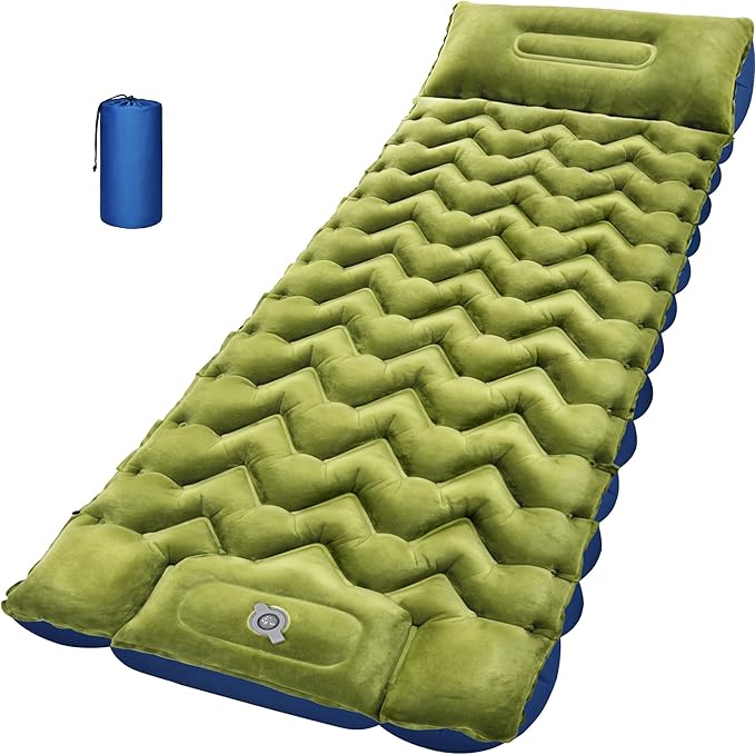 4 Thick Double-Sided Camping Sleeping Pad | Warm Velvet Top Waterproof Nylon Bottom | Inflatable Mattress for Backpacking &amp Cold Weather